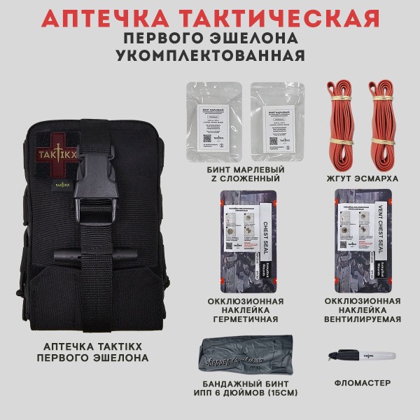Tactical First Aid Pouch - Black, Fully Stocked