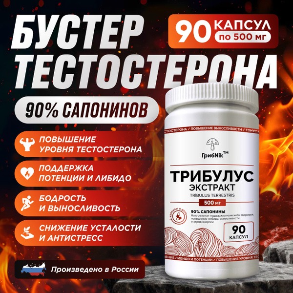 Testosterone Booster 90 Capsules (500mg): Build Muscle, Increase Strength & Libido - ГрибNik