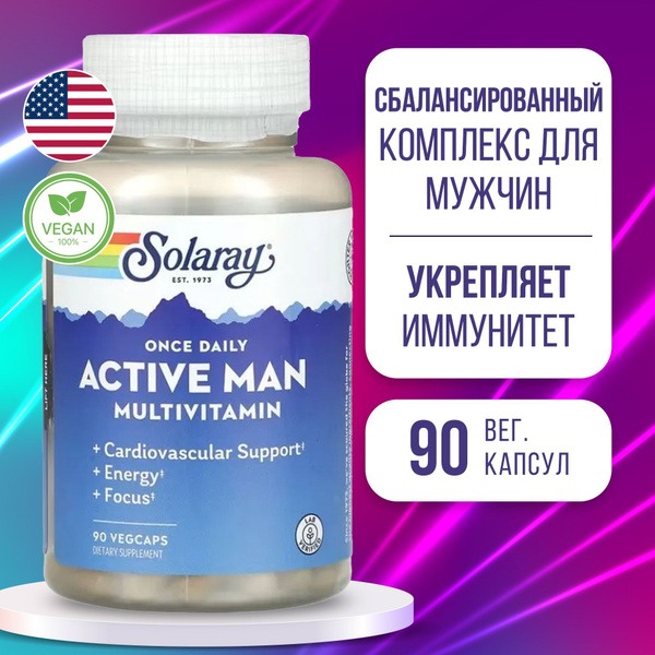 Solaray OD Active Man: 90-Count Multivitamin for Testosterone & Stress Support