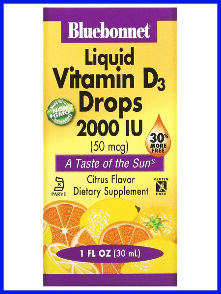 Bluebonnet Nutrition Vitamin D3 Liquid Drops, 2000 IU, Citrus Flavor, 30 ml