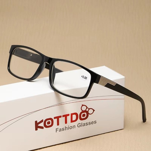 Men's Black Square Eyeglasses +4.0