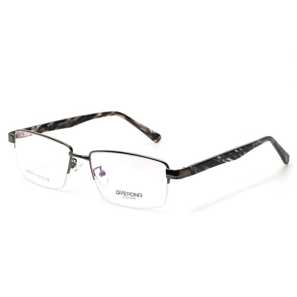 Men's Gray Half-Rim Rectangle Eyeglass Frames - Jlur Optic 02023648