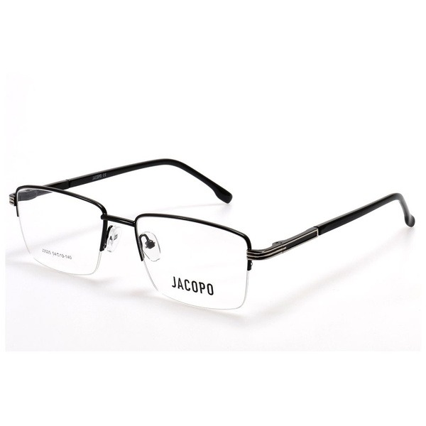 Men's Black Metal Half-Rim Rectangle Eyeglass Frames