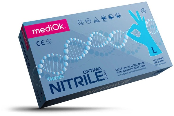 Nitrile Gloves Medical Grade Mediok Optima (50 Pairs/100 Count)
