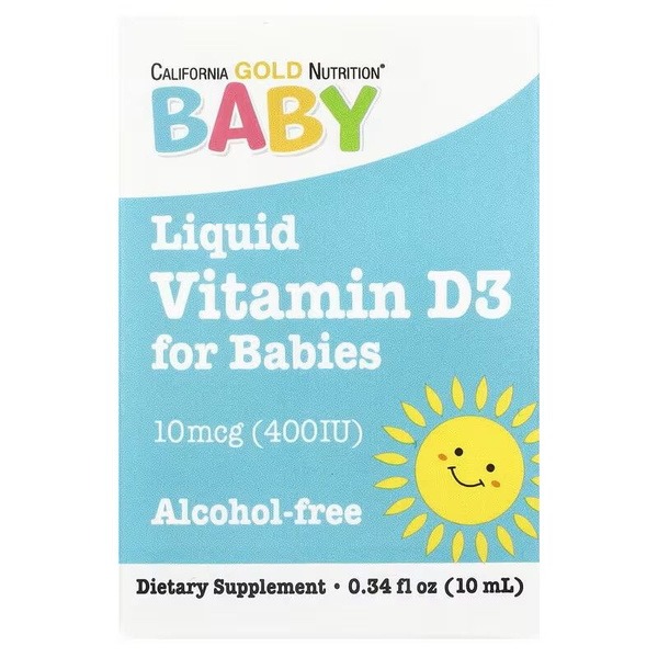 California Gold Nutrition Vitamin D3 for Babies (Liquid D3 Baby) - 10 mcg (400 IU), 10ml