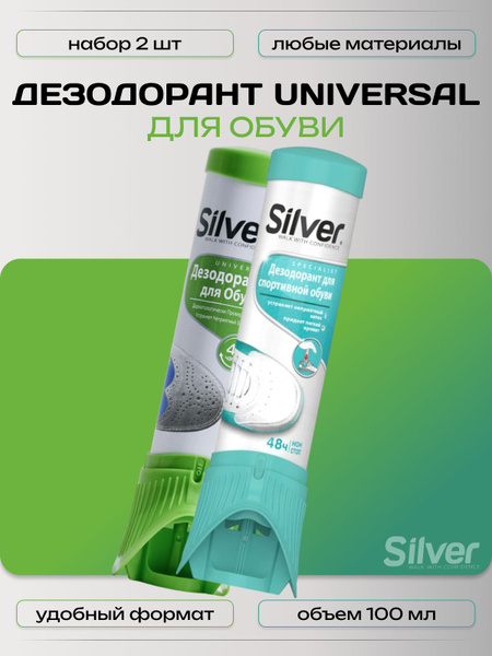 Silver Shoe Deodorizer: Antibacterial, 2-Pack (100ml Each), Odor Eliminator