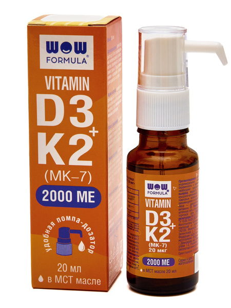 Vitamin D3 2000 IU + K2 MK-7 20 mcg: 20ml Dropper Bottle