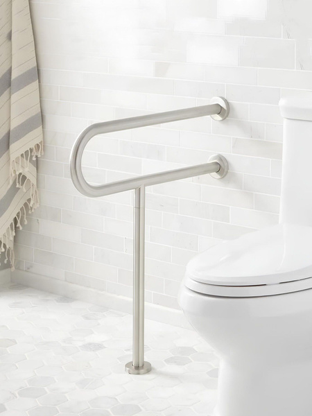 U-Shaped Bathroom Grab Bar with Floor Mount for Seniors - Dikalan Satin Matte