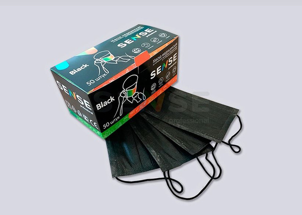 Black Disposable 3-Ply Face Masks with Earloops (50 Pack)