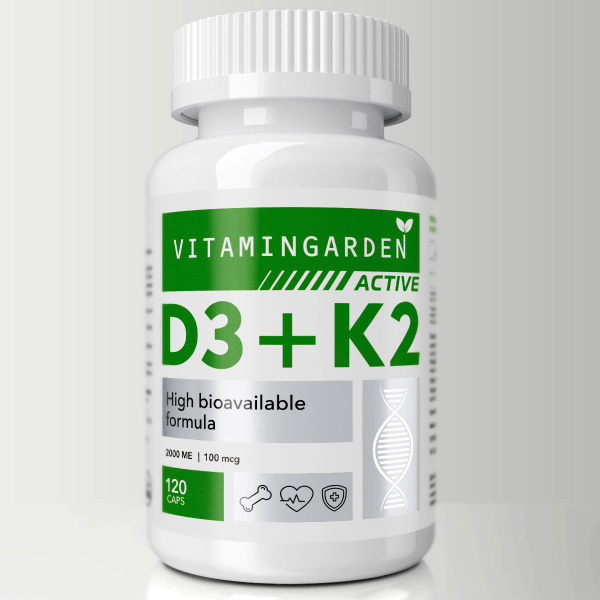 D3+K2 120 Capsules: Vitamin Garden Active Supplement