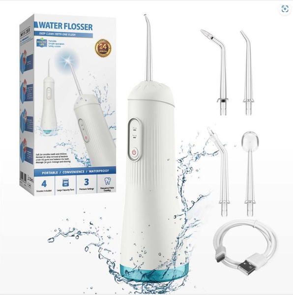Portable Water Flosser: 4 Nozzles for Teeth & Braces