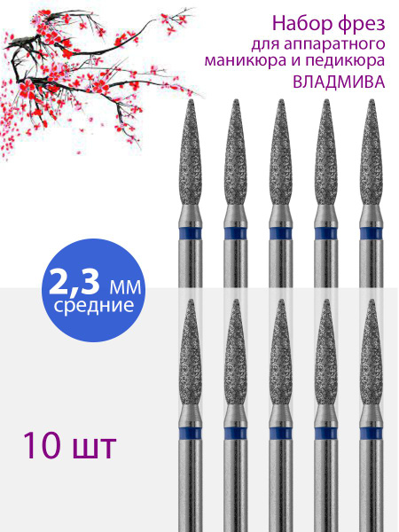 Vladmina Diamond Nail Bit - Cuticle, Pedicure, Medium (Blue), Pack of 10