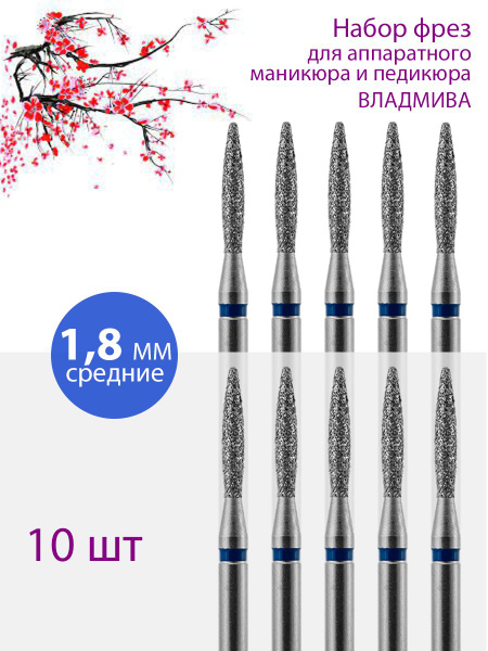 Diamond Nail Drill Bit for Manicure & Pedicure, Cuticle Care - Medium (Blue Stripe), 10 Pack