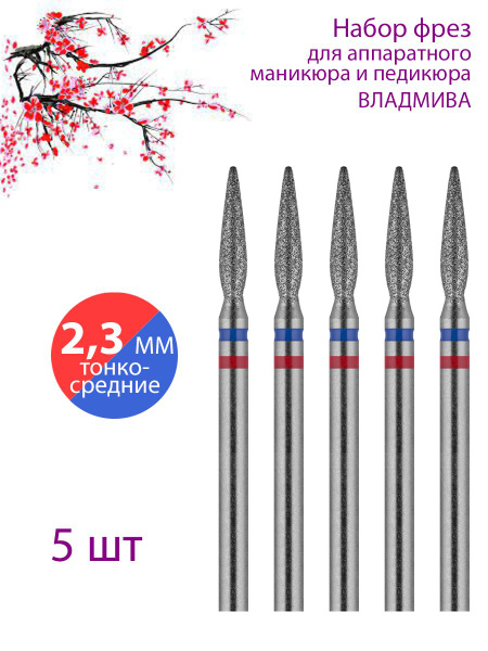 Diamond Nail Bit for Manicure & Pedicure | Cuticle Care | D-2.3mm | Fine-Medium Grit | 5 Pack