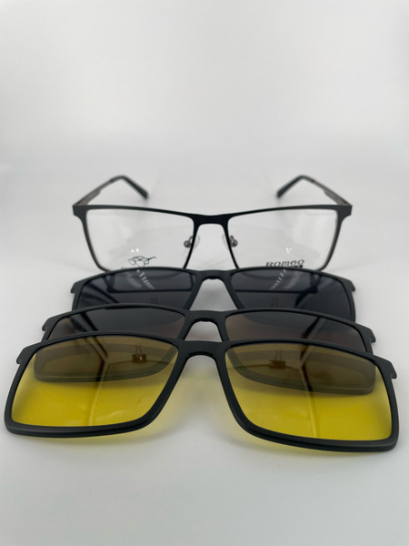 Magnetic Snap-On Sunglasses Romeo R25516: Metal Frame, 3 Lenses, Case Included