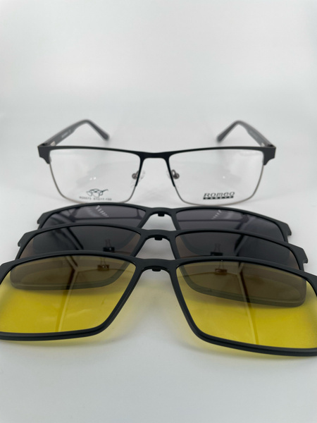 Magnetic Clip-On Sunglasses Romeo R25573: Metal Frame, 3 Lenses, Case Included