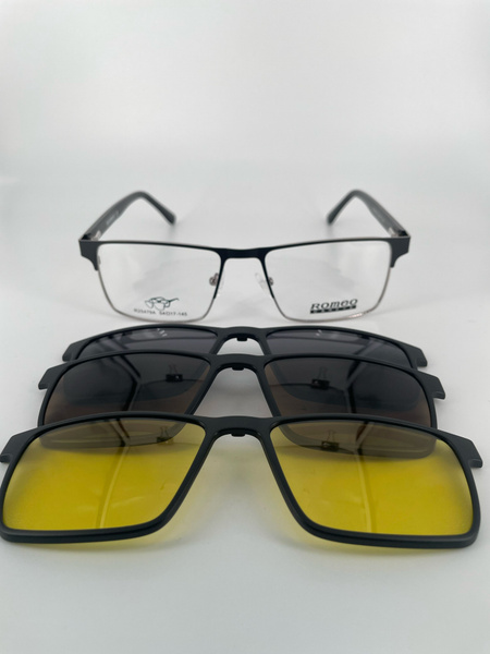 Romeo R25479A Magnetic Clip-On Sunglasses: Metal Frame, 3 Lenses, Case Included