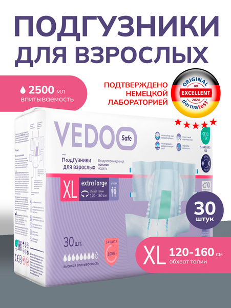 VEDOO Adult Diapers XL - 30 Count, Heavy Absorbency, Breathable & Leakproof