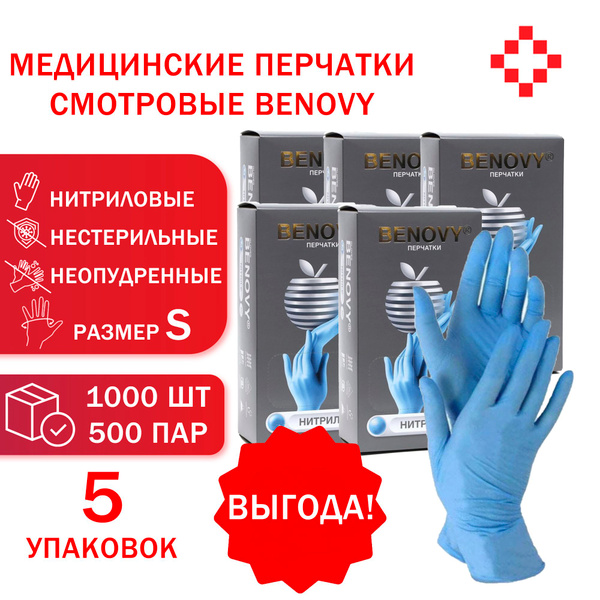 Benovy Blue Nitrile Exam Gloves (Small, Powder-Free, 1000 Count)