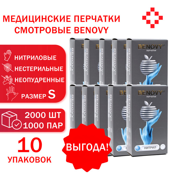 Benovy Blue Nitrile Exam Gloves - Powder-Free, Size Small (2000 Count)