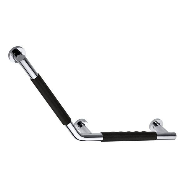 Left-Curved Bathroom Grab Bar - Bemeta Omega 104507711 Chrome with Black Rubber