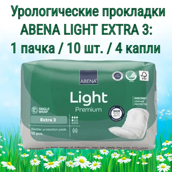 Abena Premium Light Extra 3 Urological Pads (500ml, 4-Drop Absorption, 10 Count)