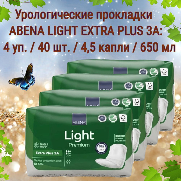 Abena Premium Light Extra Plus 3A Urological Pads: 650ml Absorbency, 40 Count (Bulk Pack)