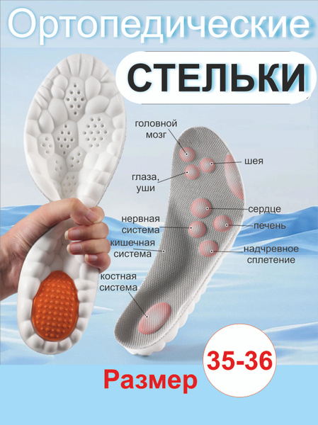 Orthotic Insoles for Flat Feet & Sports: Shock Absorbing, Gray, Sizes 35-36