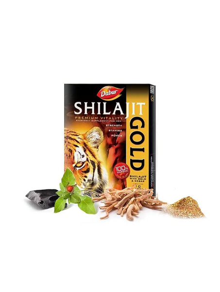 Dabur Shilajit Gold: 10 Capsules with Saffron & Gold - Pure Mumie