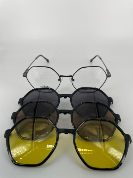 Magnetic Clip-On Sunglasses Romeo R25556: Metal Frame, 3 Lenses, Case