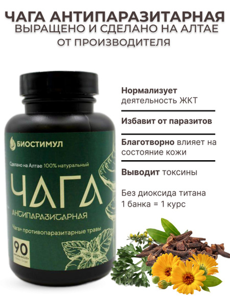Chaga Capsules for Gut Health & Detox: 90-Count Antiparasitic Supplement
