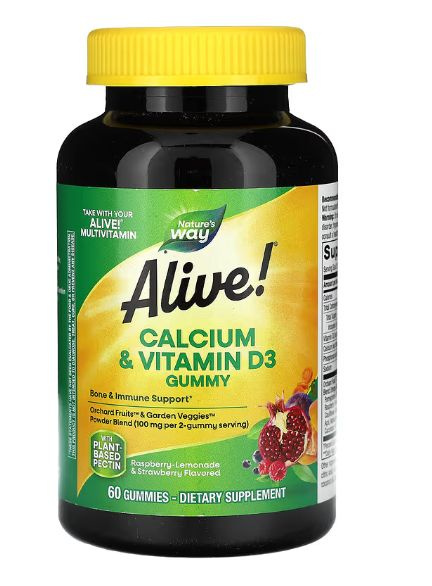 Nature's Way Alive! Calcium + D3 Gummies: Berry Flavor, 60 Count, Supports Bone, Tooth & Immune Health