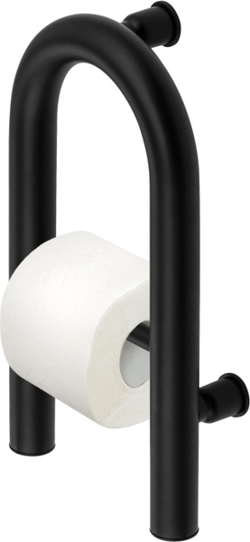 Deante Vital Matte Black Bathroom Grab Bar with Toilet Paper Holder