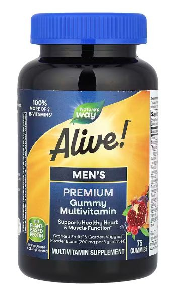 Nature's Way Alive! Men's Gummy Multivitamin: 75 Orange, Grape & Cherry Gummies for Immune, Heart, Brain & Muscle Support