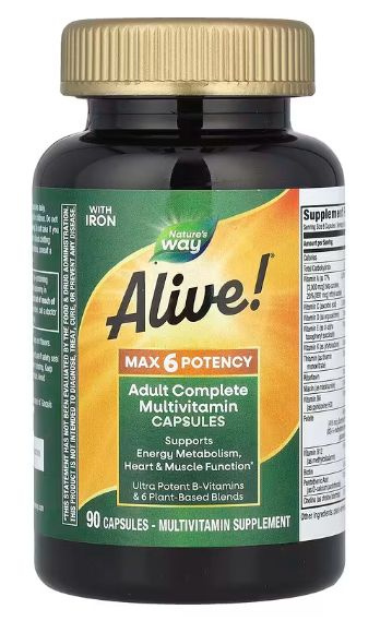Nature's Way Alive! Max6 Multivitamin with Iron: 90 Capsules - Boost Immunity, Metabolism & Energy