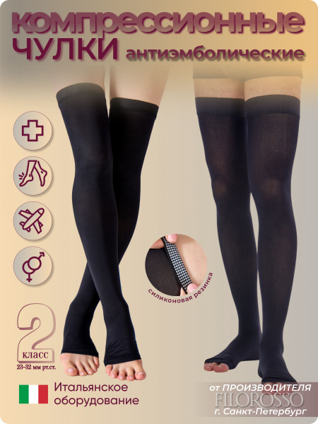 Filorosso Black Compression Stockings - 20-30 mmHg, 1 Pair