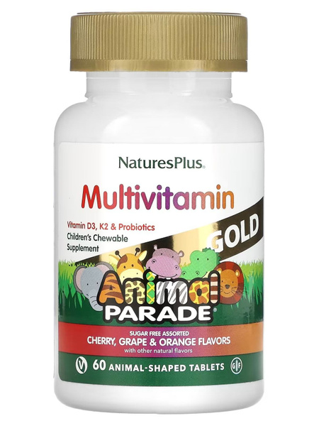 Kids' Multivitamin with Probiotics: NaturesPlus Animal Parade Golda Gummies (Cherry, Grape, Orange)