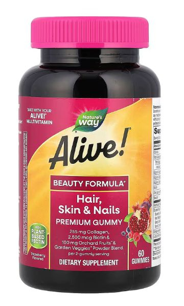 Nature's Way Alive! Strawberry Gummies: Hair, Skin & Nails Support (60 Count)