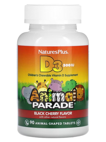 Nature's Plus Animal Parade D3 Gummies for Kids - 500 IU Cherry Flavor (90 Count)