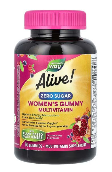 Nature's Way Alive! Women's 50 Sugar-Free Strawberry Gummies: Immune, Energy & Beauty Support