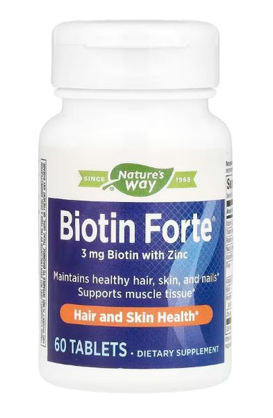 Nature's Way Biotin 3mg & Zinc 60 Tablets: Hair, Skin, & Nail Support