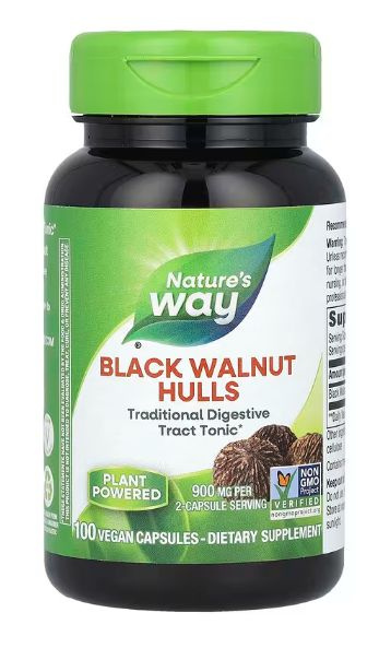 Nature's Way Black Walnut Hulls: 450mg, 100 Capsules - Parasite, Fungus & Bacteria Cleanse