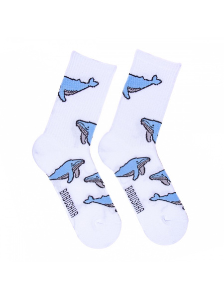 Women's Babushka Medical Compression Socks, Whale Design, White, Size 36-40