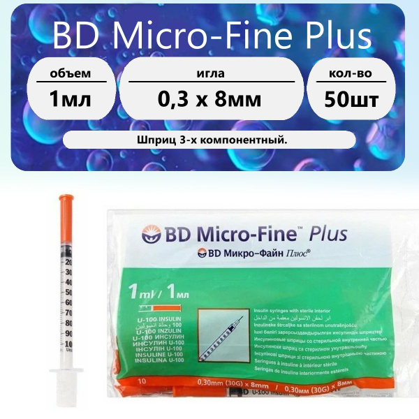 50 x 1ml 30G Insulin Syringes (0.3x8mm)