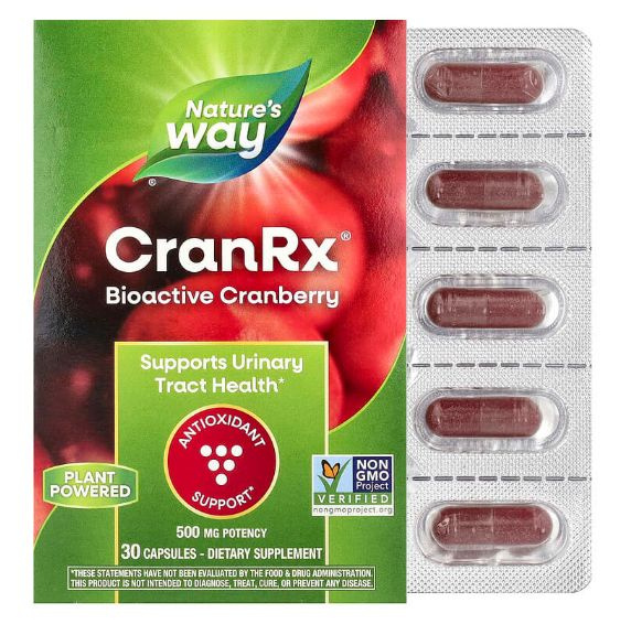 Nature's Way Cran-Rx 500mg Cranberry Extract - 30 Veggie Caps - Urinary & Kidney Support