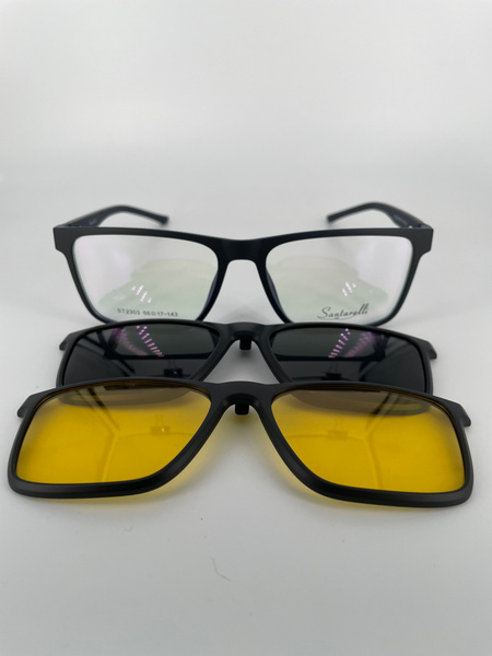 Santarelli ST2303 Magnetic Clip-On Sunglasses: Plastic Frame, 2 Lenses