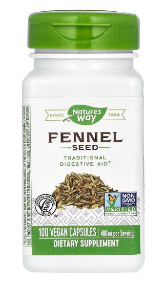 Nature's Way Fennel Seed 480mg (100 Capsules): Relieves Stomach Cramps, Bloating & Coughs