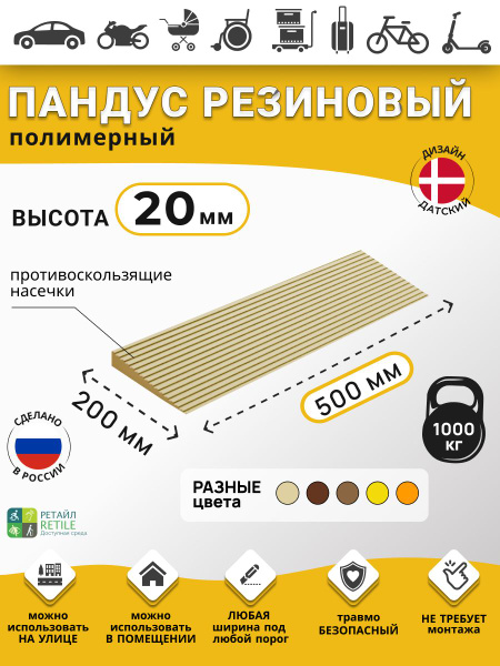 2cm Threshold Ramp: Beige Polymer Ramp for Cars, Wheelchairs & Warehouses (20x500x150mm)