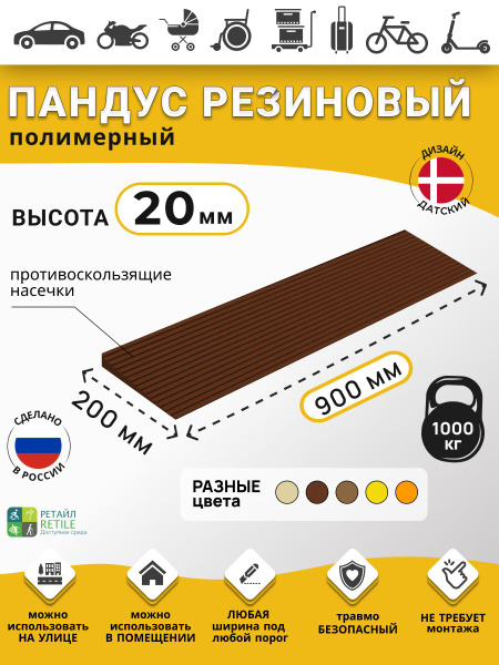 Polymer Ramp for 2cm Thresholds - Heavy-Duty, Dark Brown (20x900x150mm)