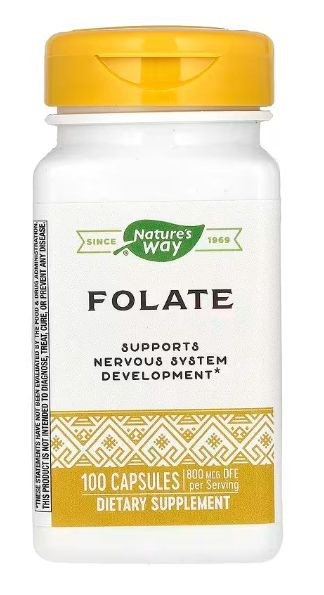 Nature's Way 800 mcg Folic Acid (100 Capsules): Supports Nervous & Cardiovascular Systems